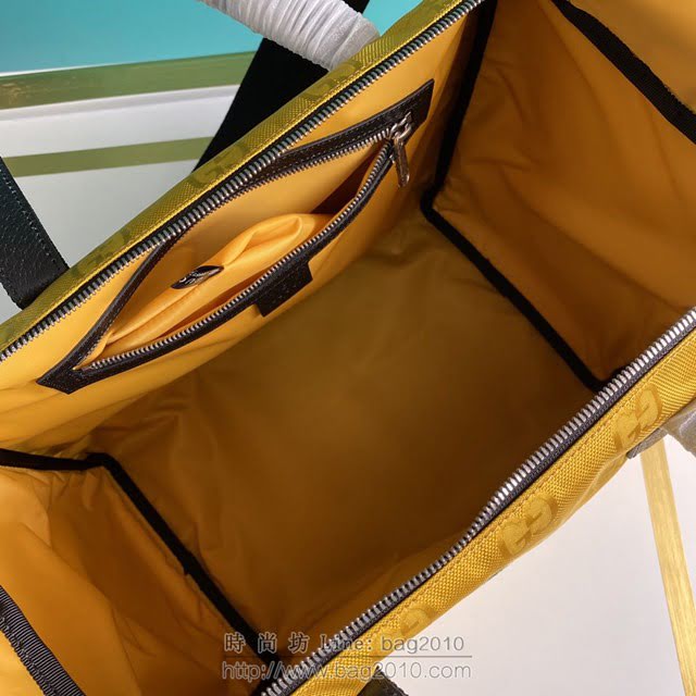 Gucci古馳包包 G家新款旅行袋 630350 古奇男士手提肩背旅行包 黃布 gdj1418